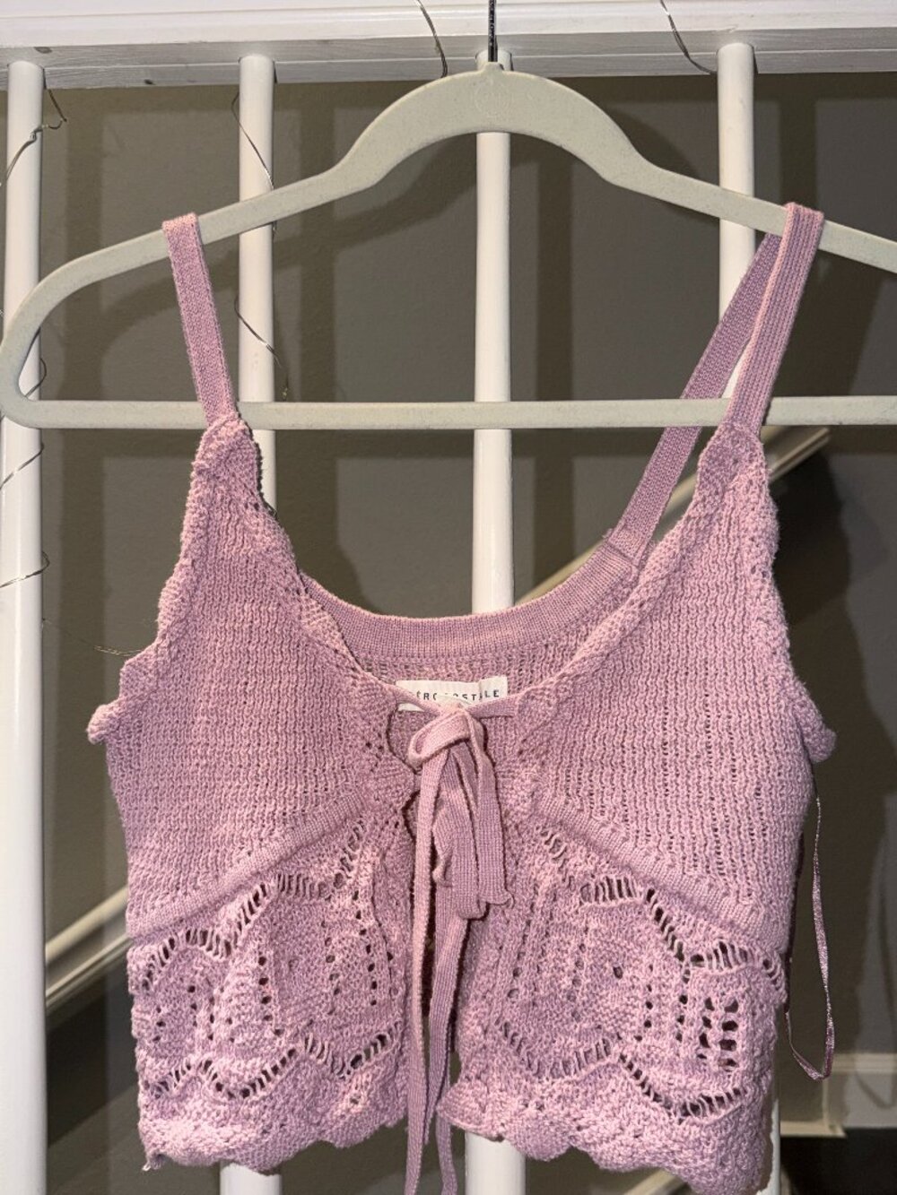 Aeropostale Lavender Crochet-Trim Tie-Front Top - XS